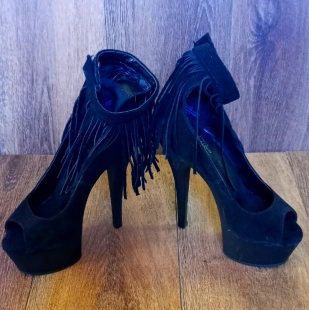 PLEASER black suede stilettos